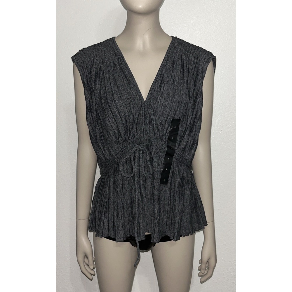 Banana Republic Pleated Peplum V Neck Sleeveless Top Drawstring Waist Sz S NWT - Picture 2 of 14